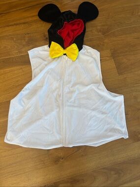 Disney White Hooded Mouse Cape with Black Hood, Red Lining & Yellow Bow